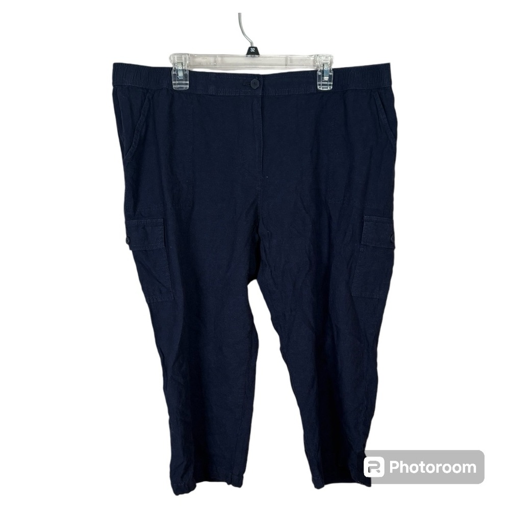 Talbots Women’s Linen Cotton Navy Blue Pants Cargo Capri Size 18W
